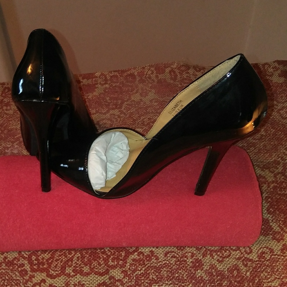 Black patent leather heel